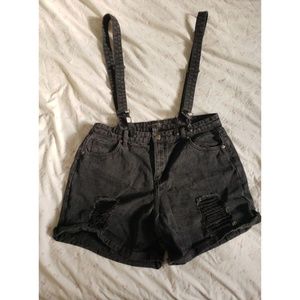 Distressed Suspender Shorts